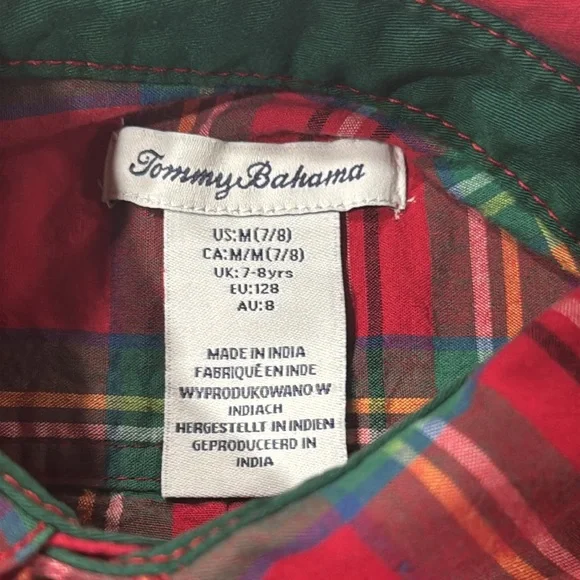Tommy Bahama Boys Red Plaid Button Down Shirt - Picture 2 of 7